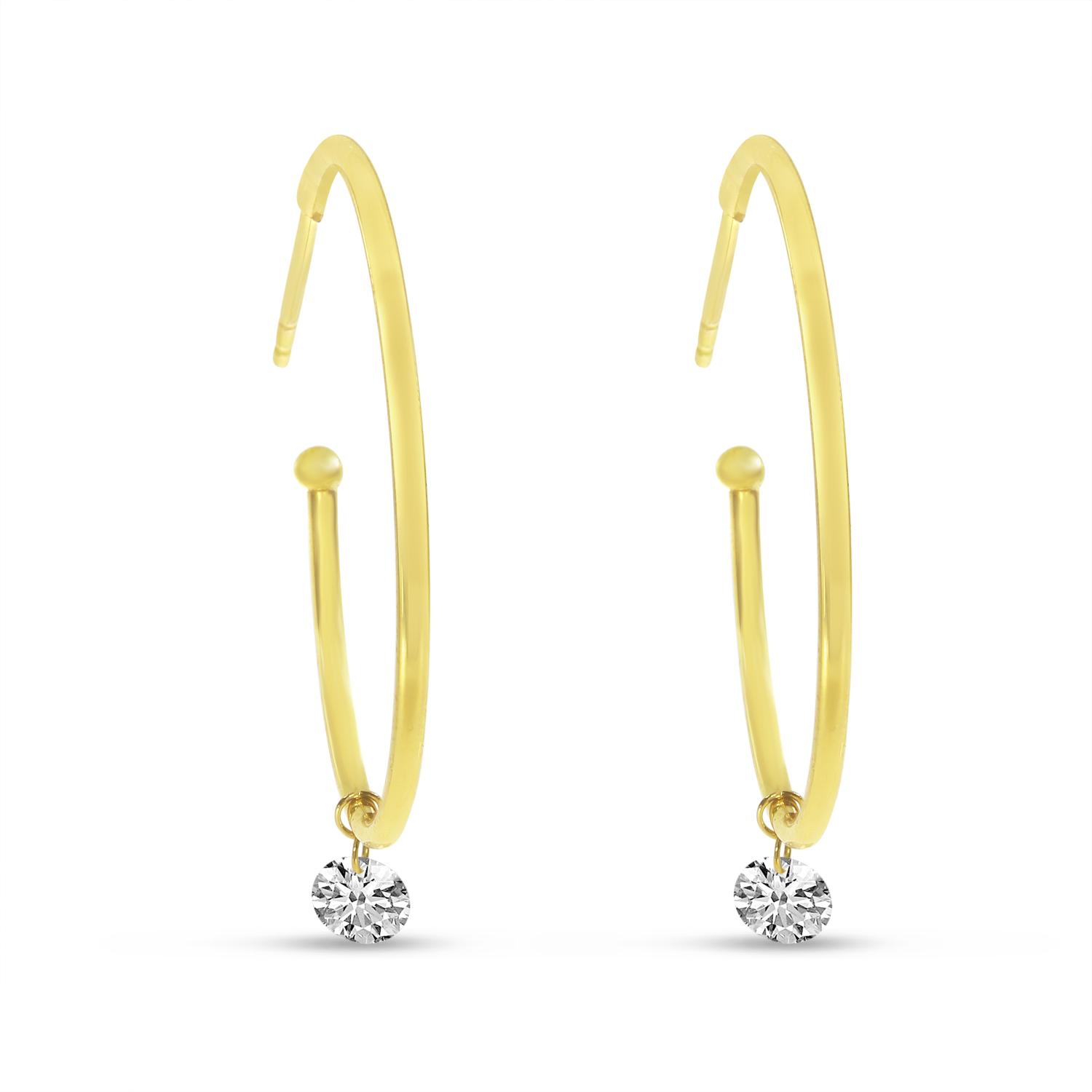 14K Yellow Gold Dashing Diamonds Sliding Diamond Hoop Earrings