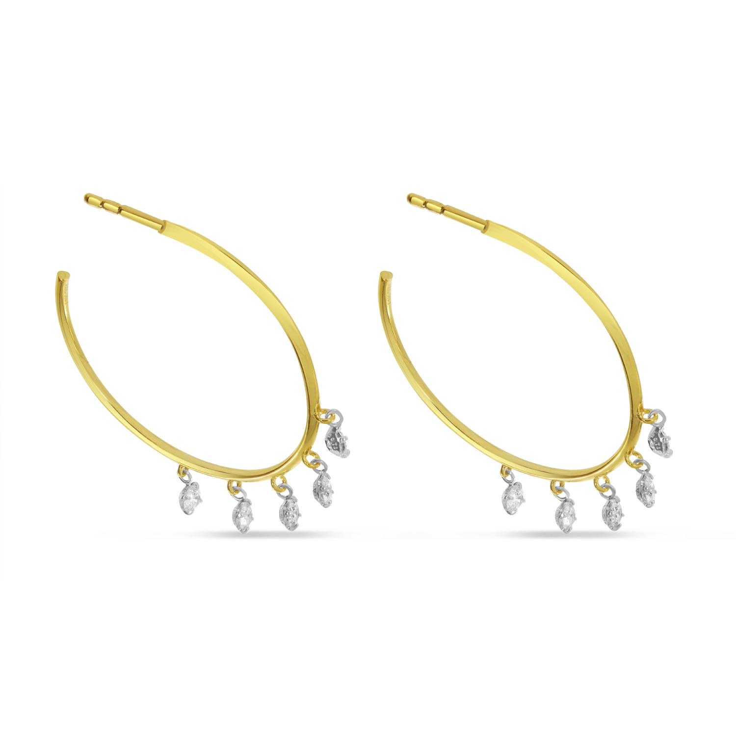 14K Yellow Gold Floating Diamond 5-Stone Shaker Hoop Earrings