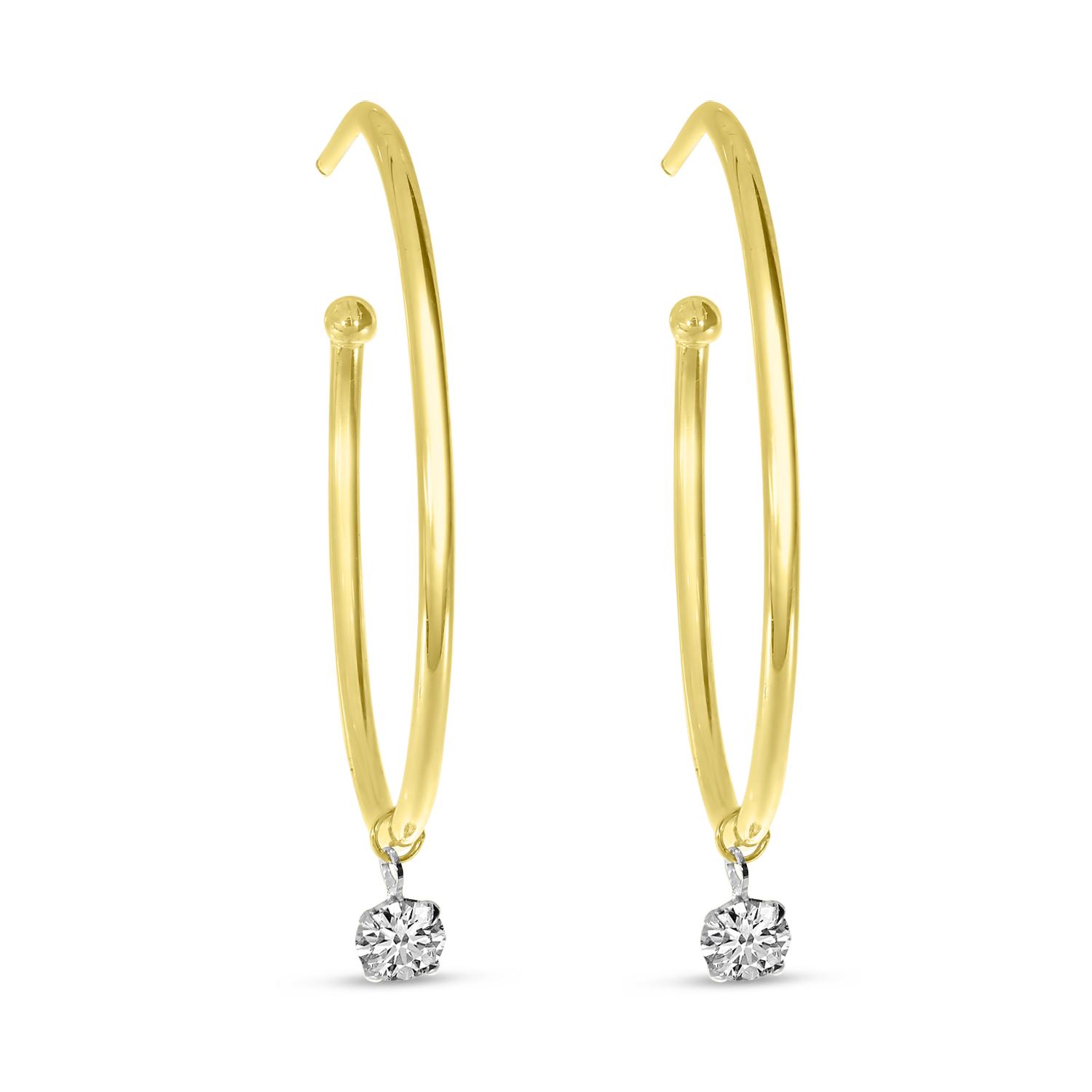 14K Yellow Gold Floating Diamonds Sliding Diamond Hoop Earrings