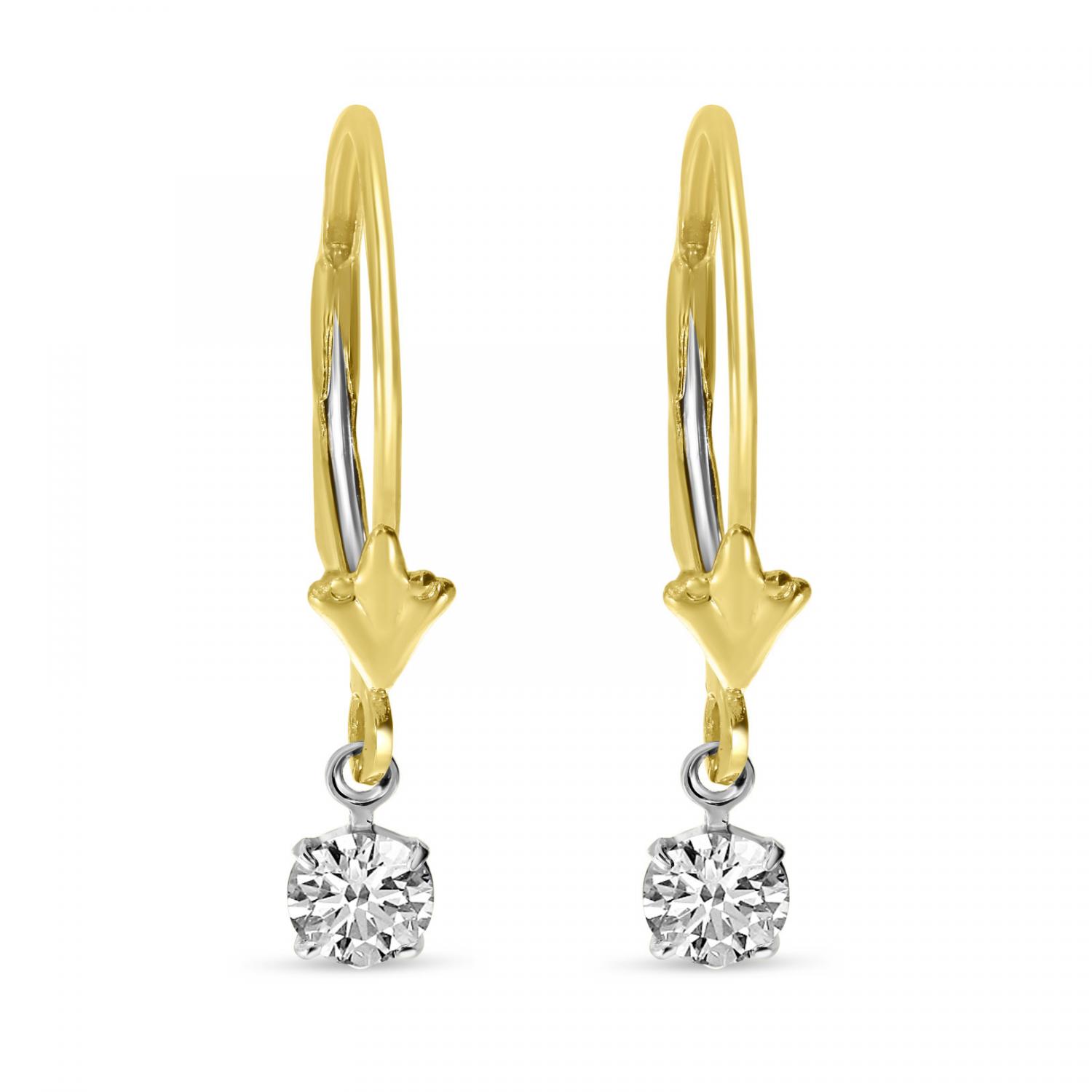 14K Yellow Gold Floating Diamonds Leverback Earrings