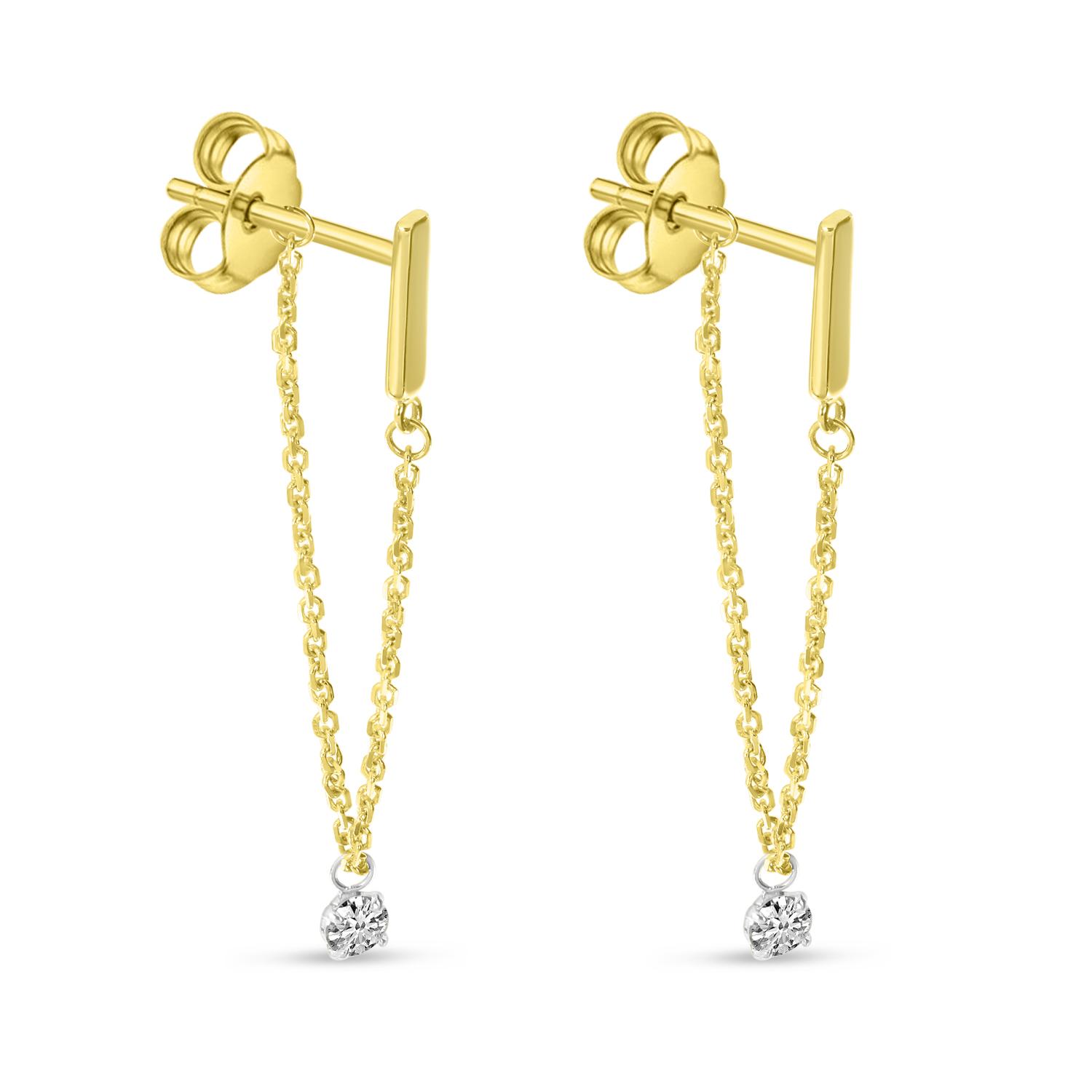 14K Yellow Gold Floating Diamond Chain Earrings