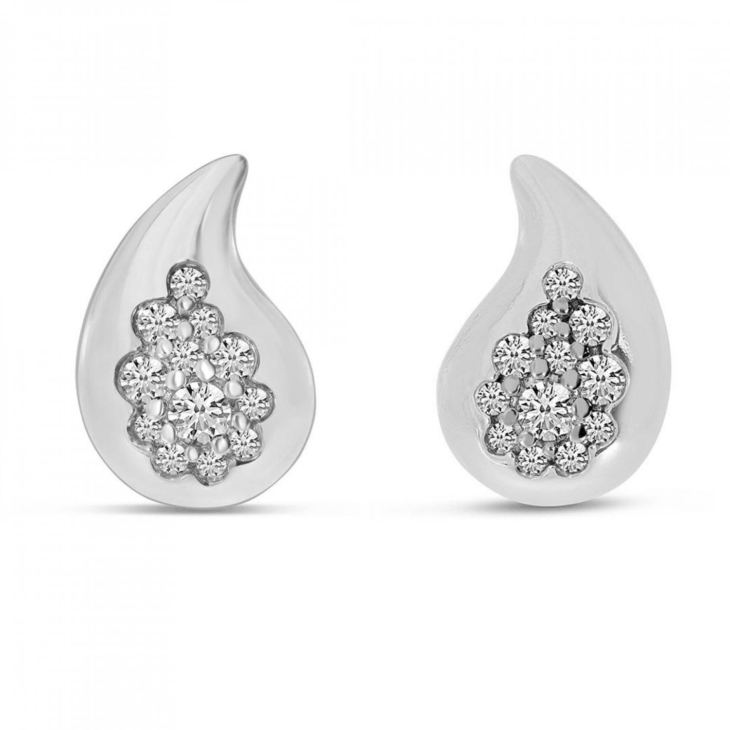 14K White Gold Petite Diamond Teardrop Stud Earrings