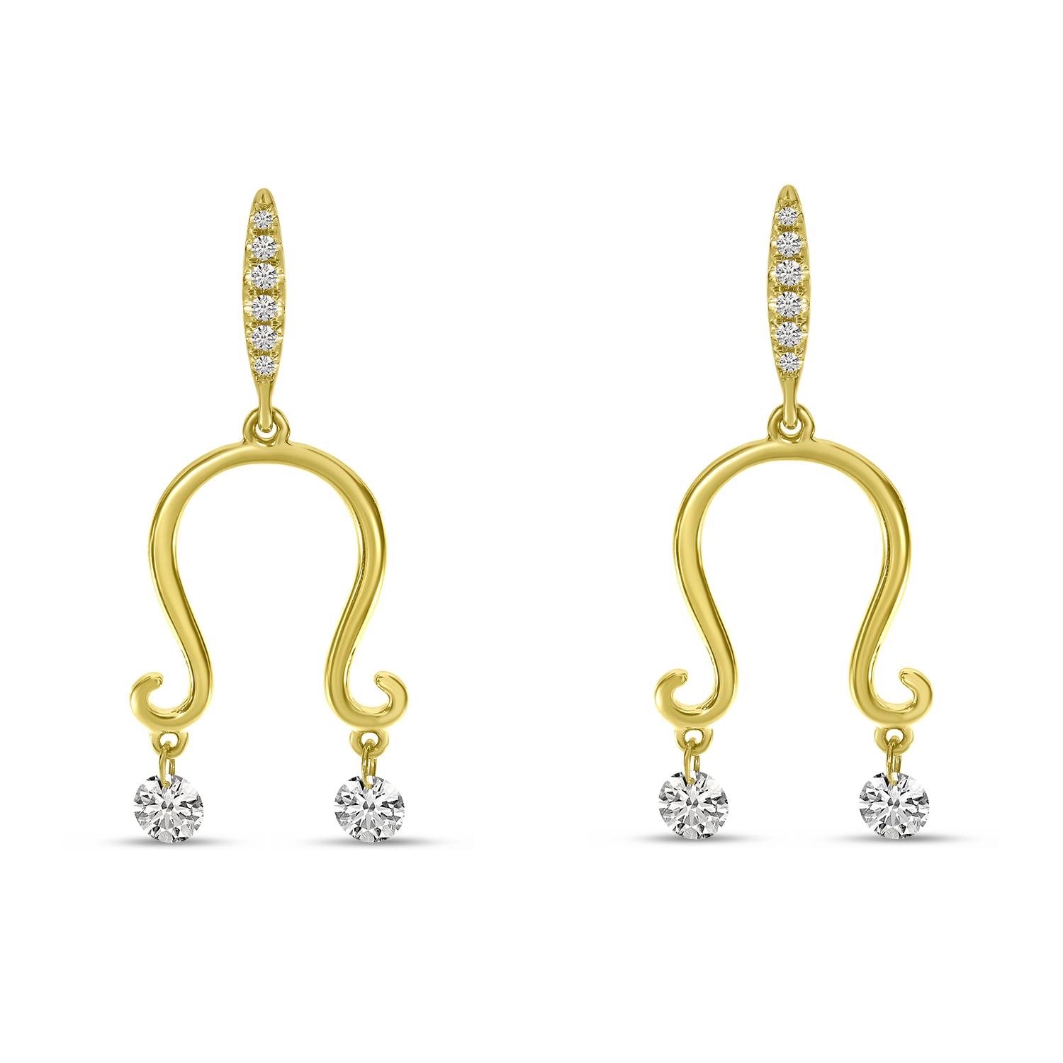 14K Yellow Gold Dashing Diamond U-Shape Dangle Earrings