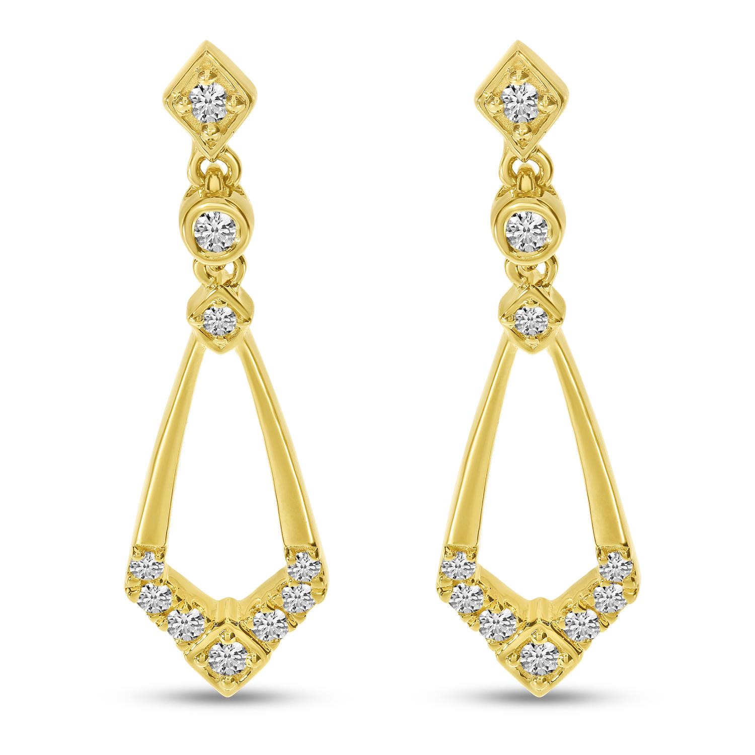 14K Yellow Gold Diamond Geometric Dangle Earrings