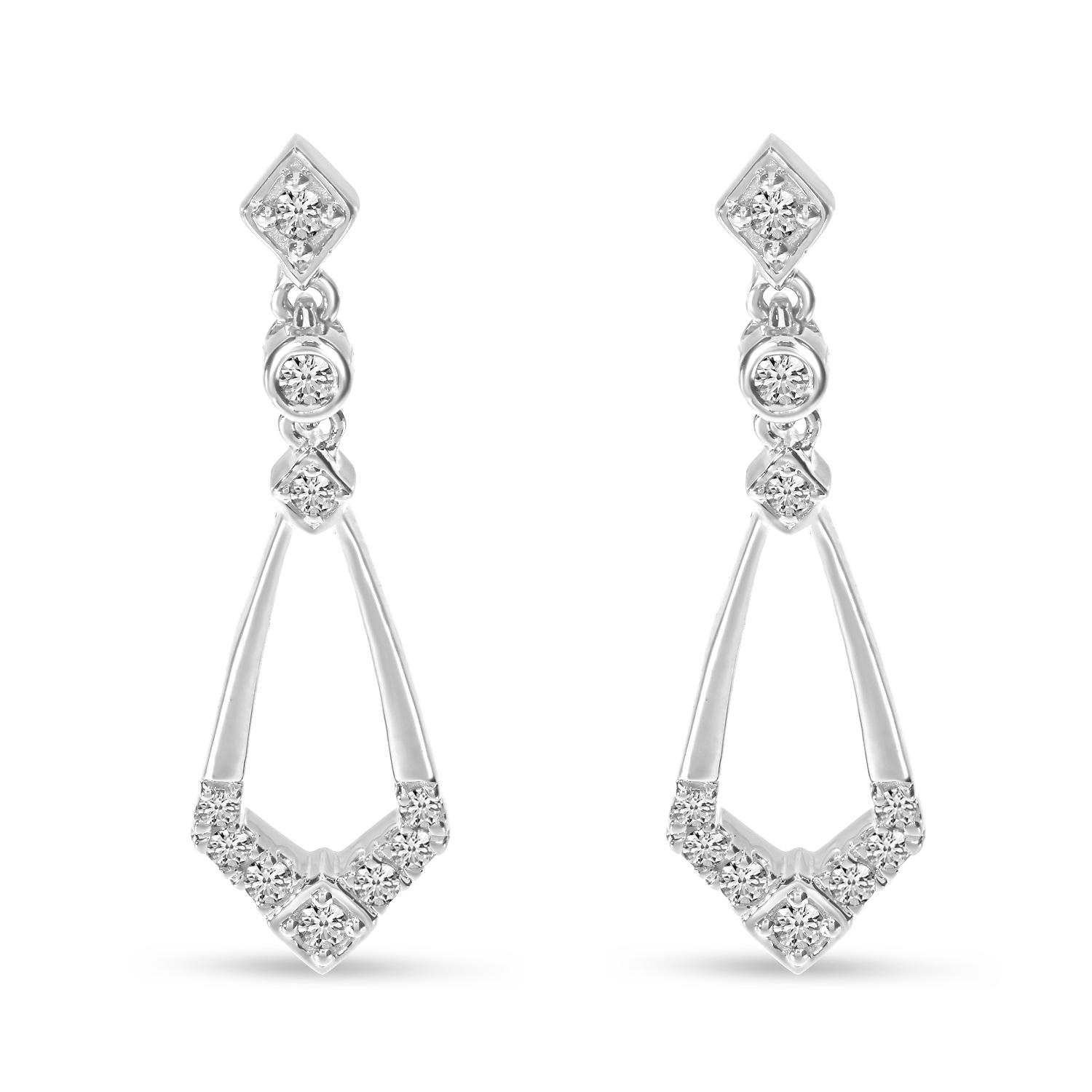 14K White Gold Diamond Geometric Dangle Earrings