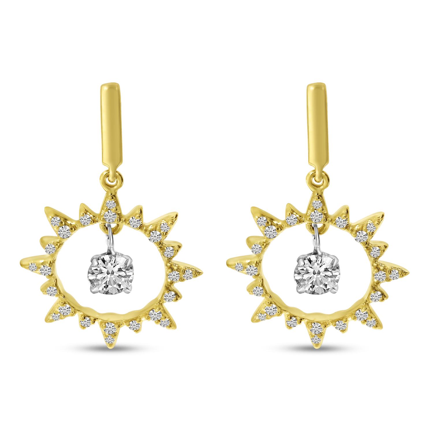 14K Yellow Gold Floating Diamond Burst Dangle Earrings