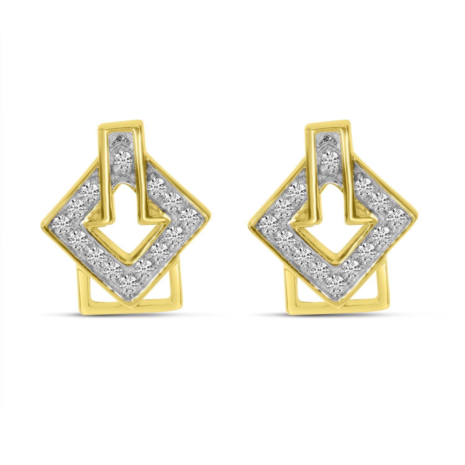 14K Yellow Gold Diamond Geometric Stud Earrings