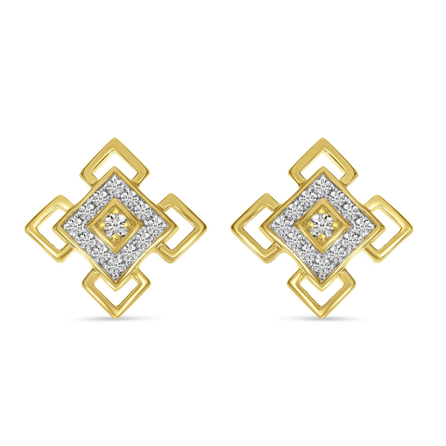 14K Yellow Gold Diamond Square Earrings