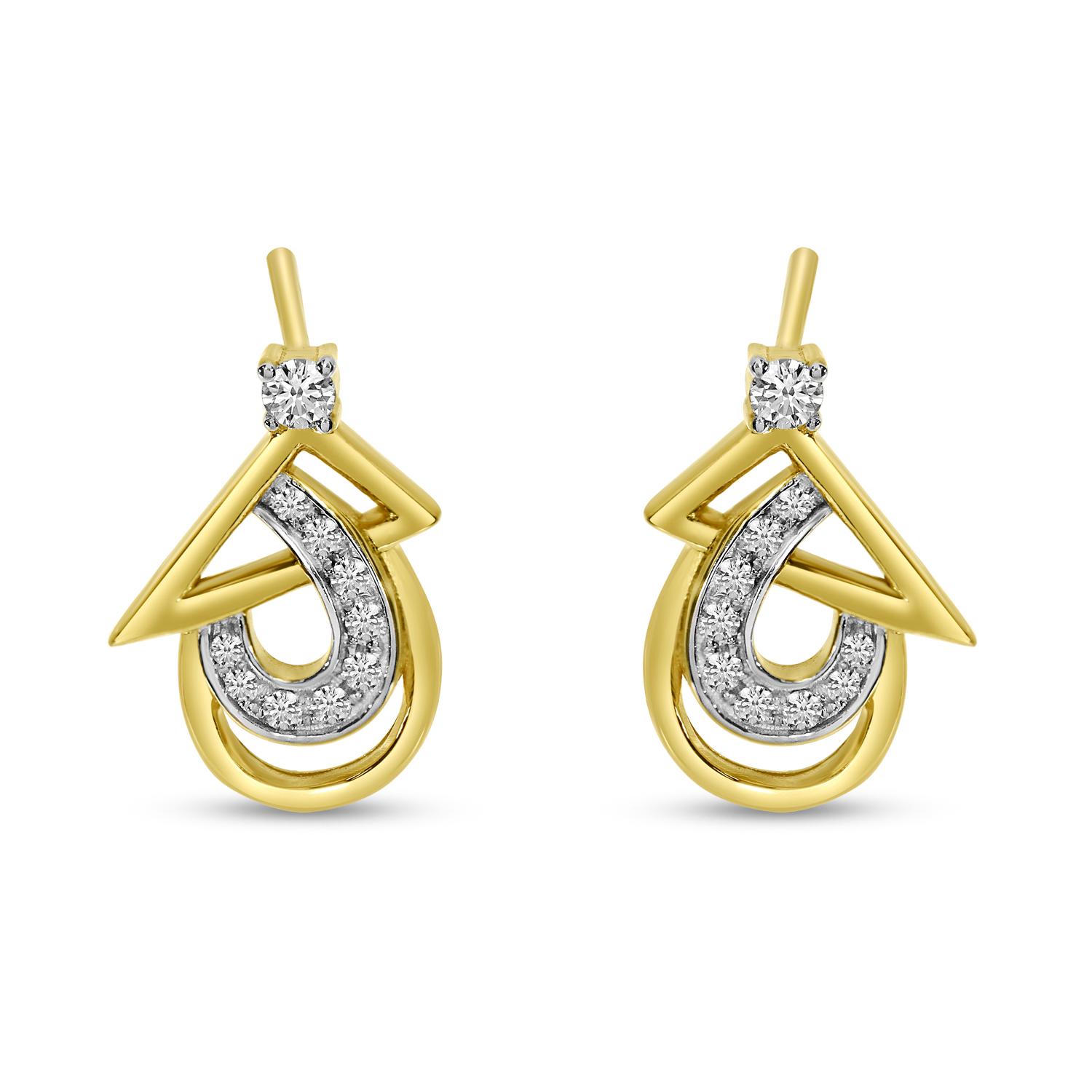 14K Yellow Gold Diamond Triangle and Pear Post Earrings