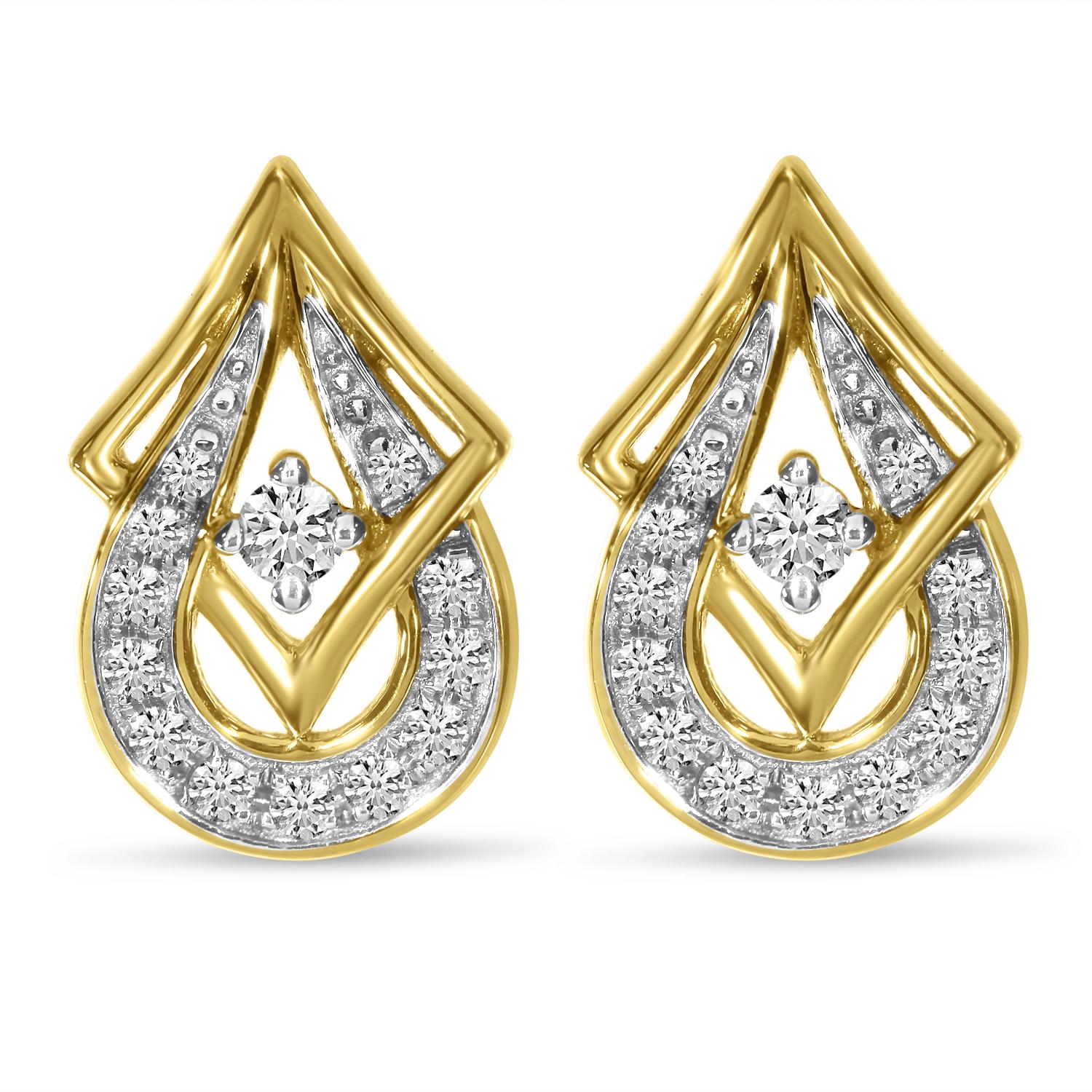 14K Yellow Gold Diamond Geometric Pear Stud Earrings