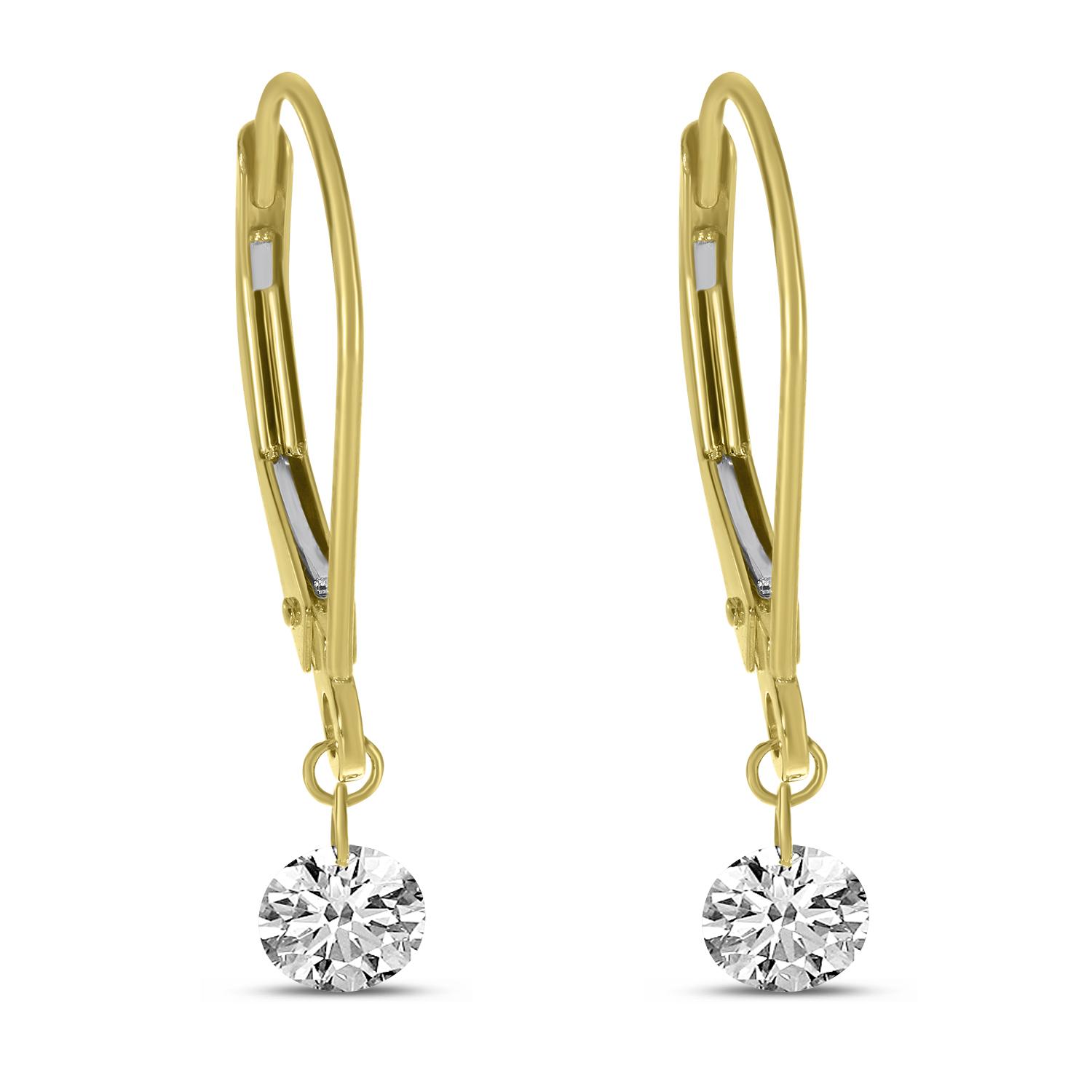 14K Yellow Gold .50 ct Single Dashing Diamonds Leverback Earrings