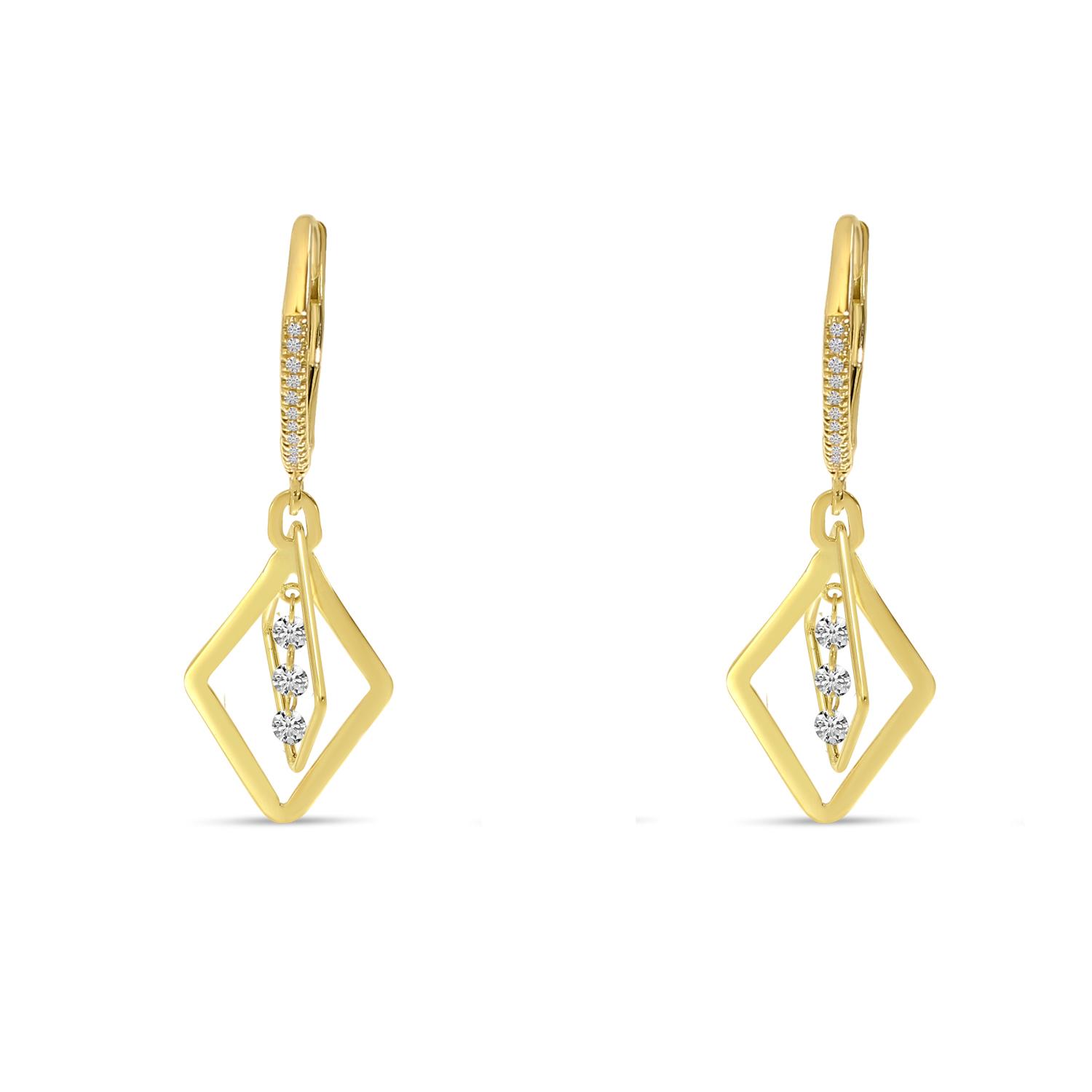 14K Yellow Gold Dashing Diamond Petite 3D Geometric Earrings