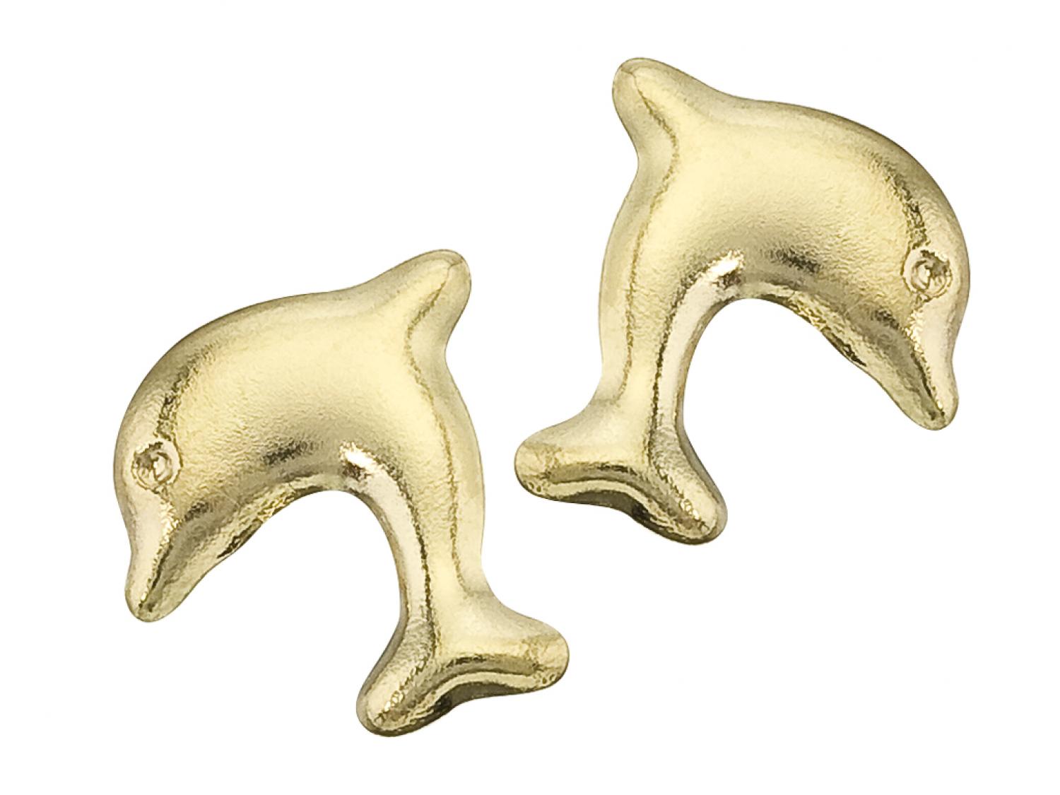 14K Yellow Gold Baby Dolphin Screwback Earrings