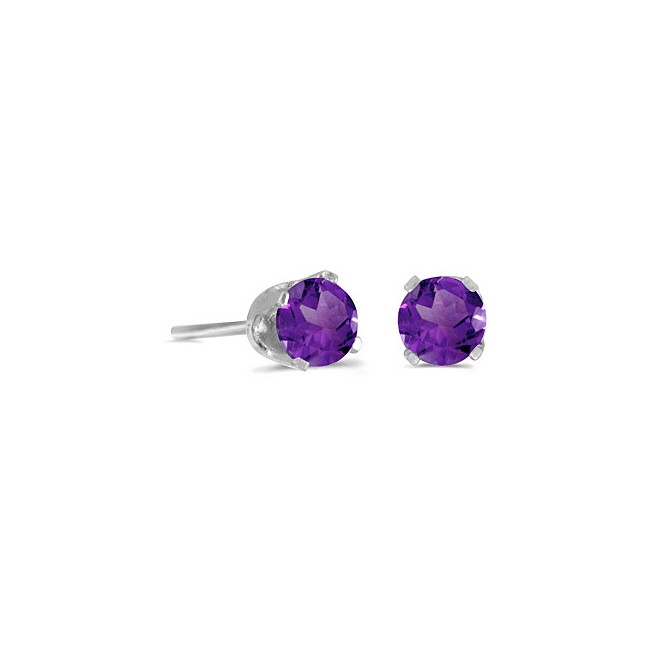 14k White Gold Round Amethyst Stud Earrings