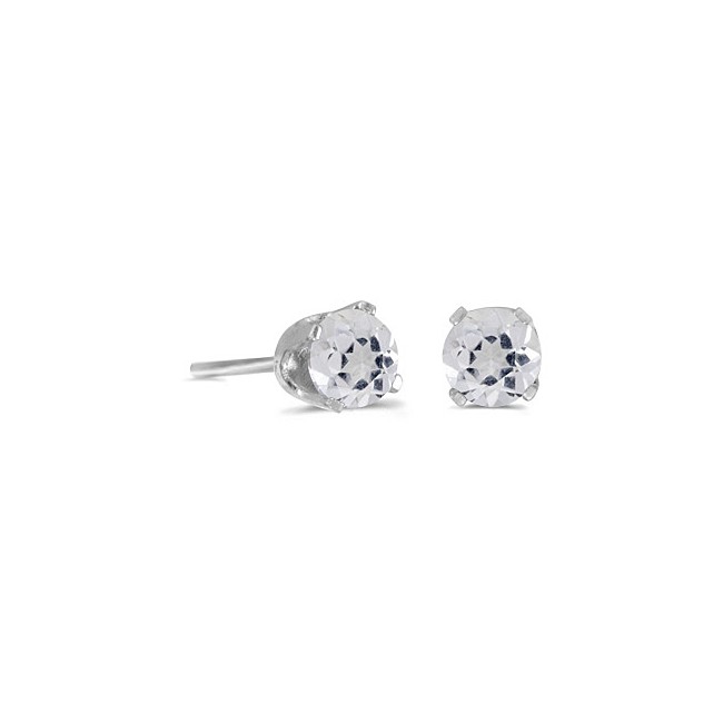 14k White Gold Round White Topaz Stud Earrings