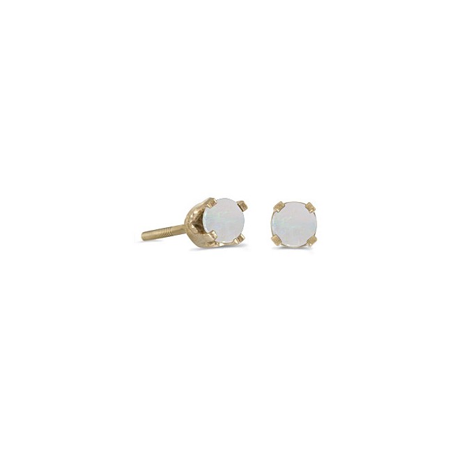 14k Yellow Gold Round Opal Screw-back Stud Earrings