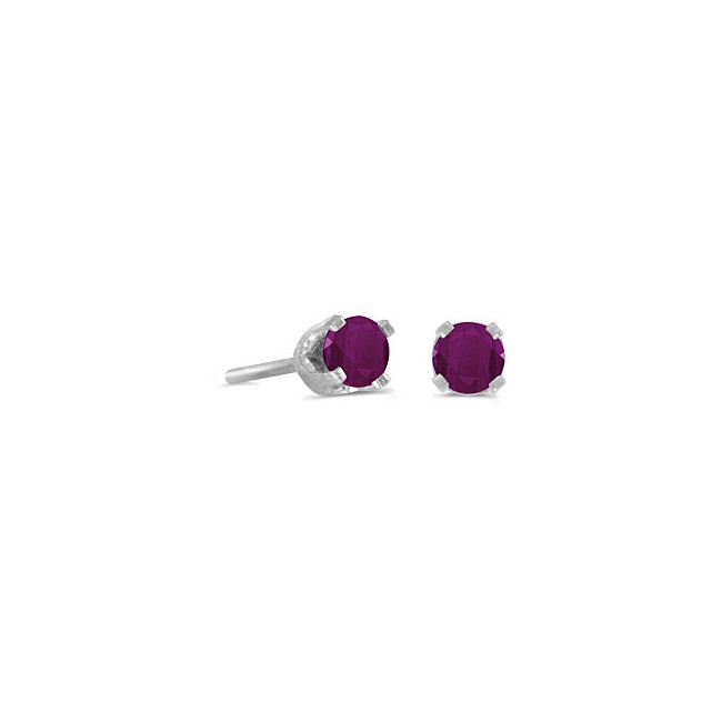 14k White Gold Round Ruby Stud Earrings