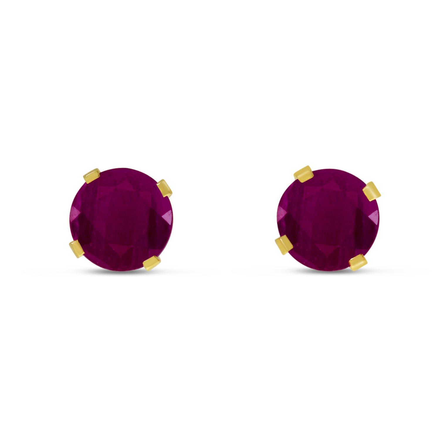 14K Yellow Gold 5mm Diffused Ruby Birthstone Earrings