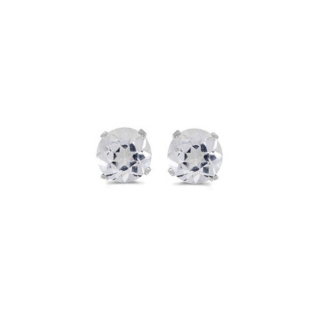 Colormerchants - 14k White Gold Round White Topaz Stud Earrings