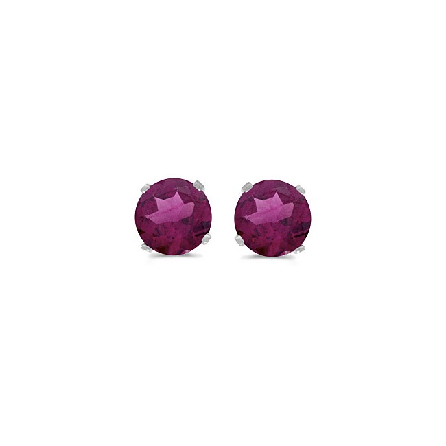 14k White Gold Round Rhodolite Garnet Stud Earrings