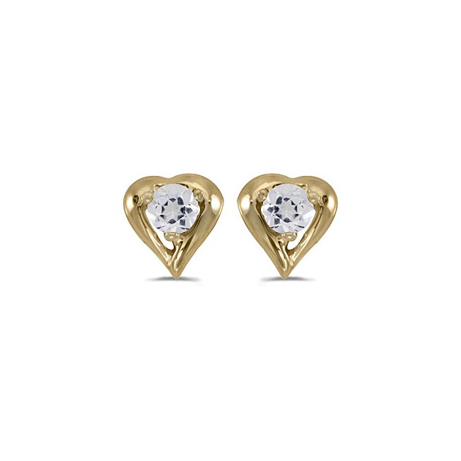 14k Yellow Gold Round White Topaz Heart Earrings