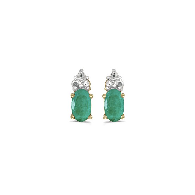 14k Yellow Gold Oval Emerald Earrings