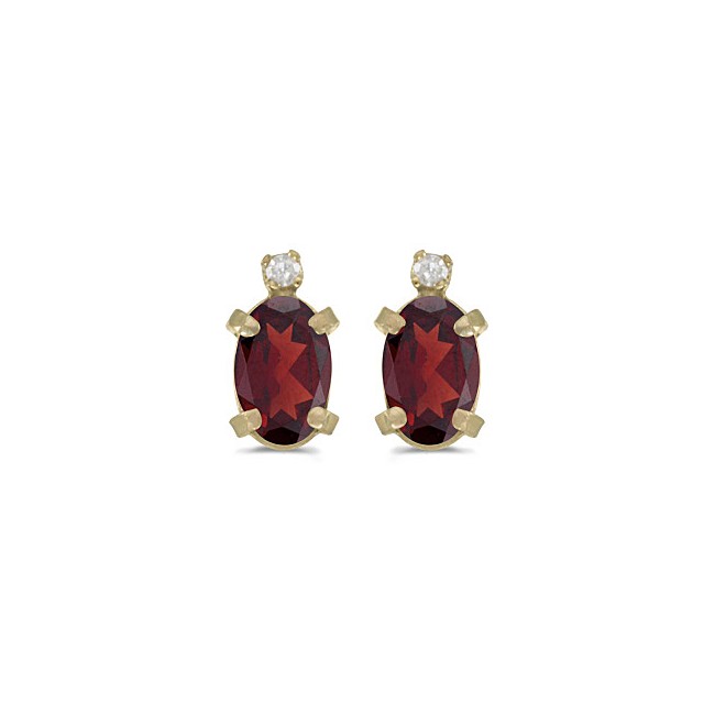 14k Yellow Gold Oval Garnet And Diamond Earrings