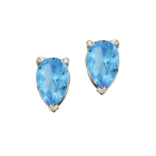 14K White Gold Birthstone Pear Blue Topaz Earrings