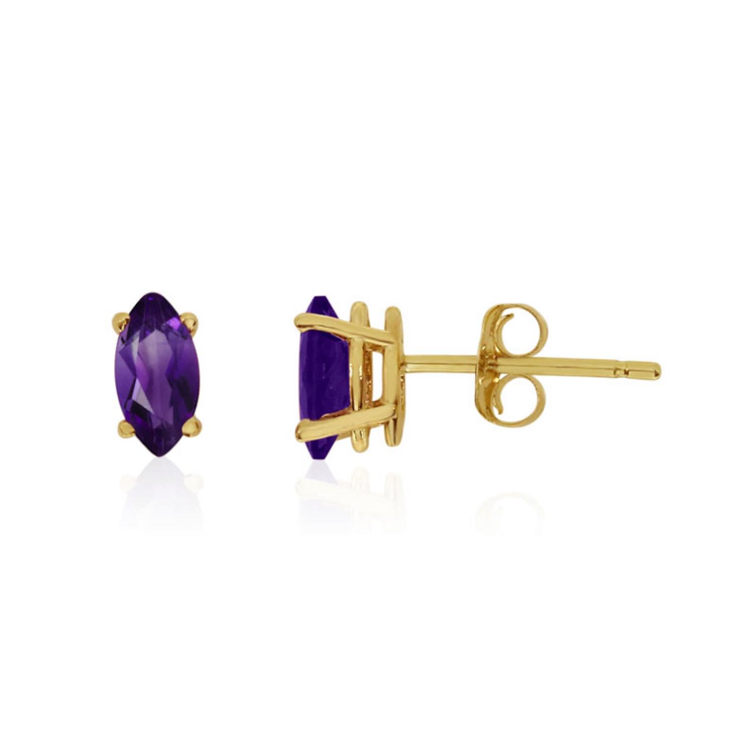 14K Yellow Gold Marquis Amethyst Stud Earrings