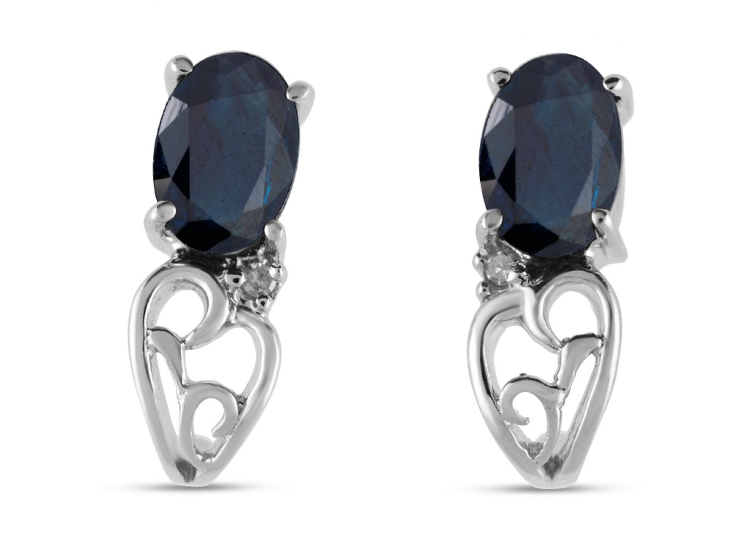 14K White Gold Oval Sapphire and Diamond Birthstone Earring