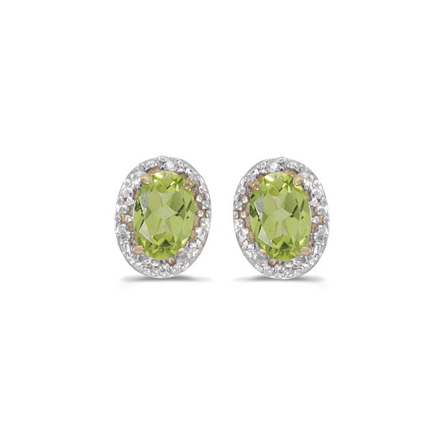 14k Yellow Gold Oval Peridot And Diamond Earrings