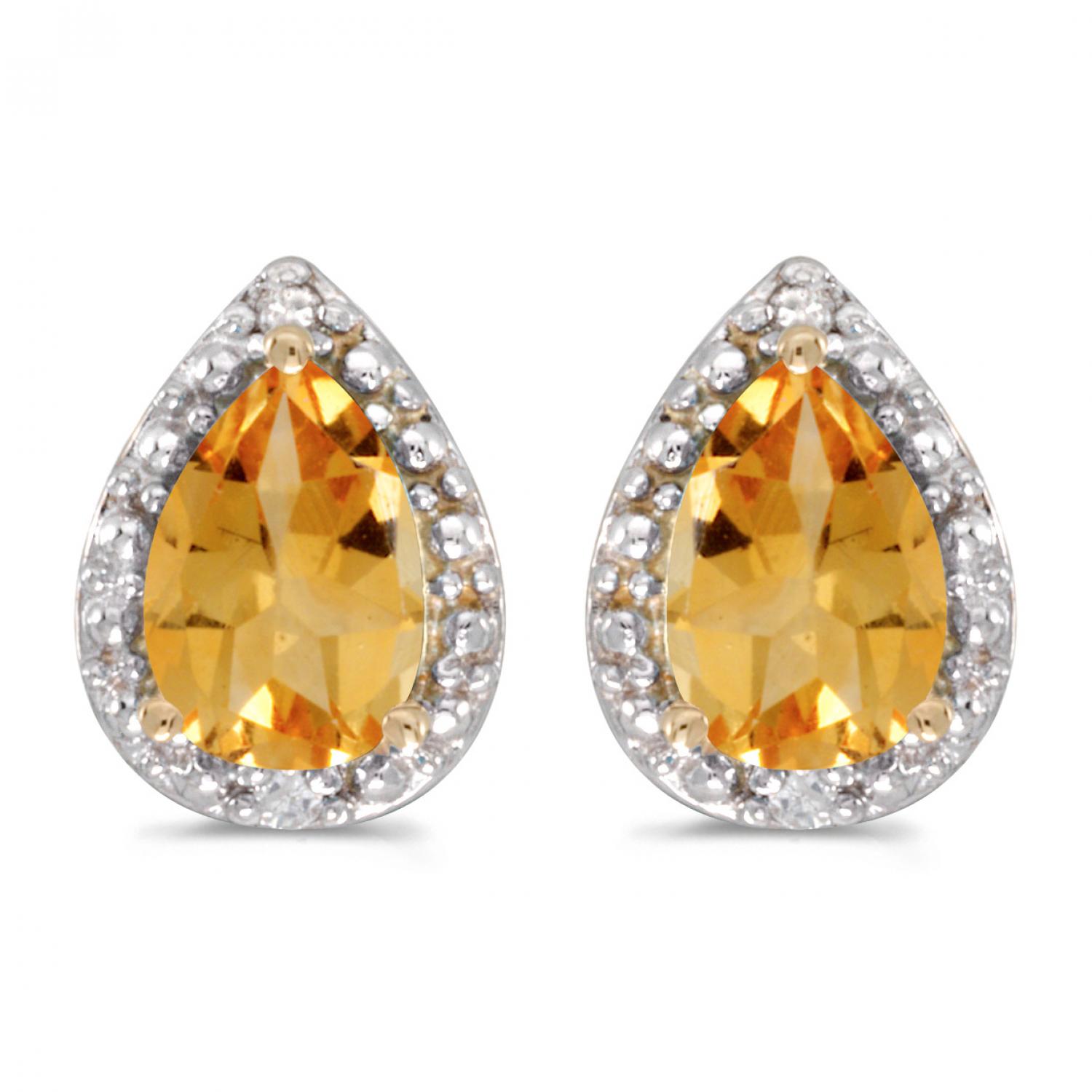 14k Yellow Gold Pear Shape Citrine and Diamond Earrings