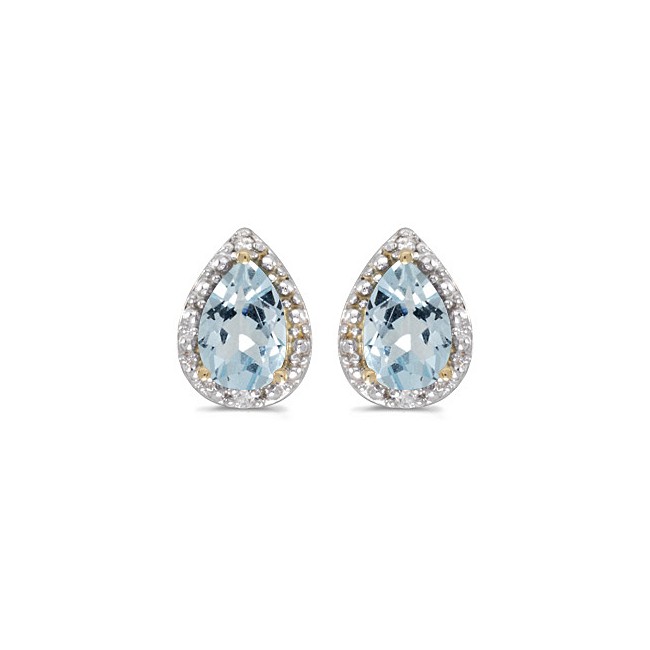 14k Yellow Gold Pear Aquamarine And Diamond Earrings