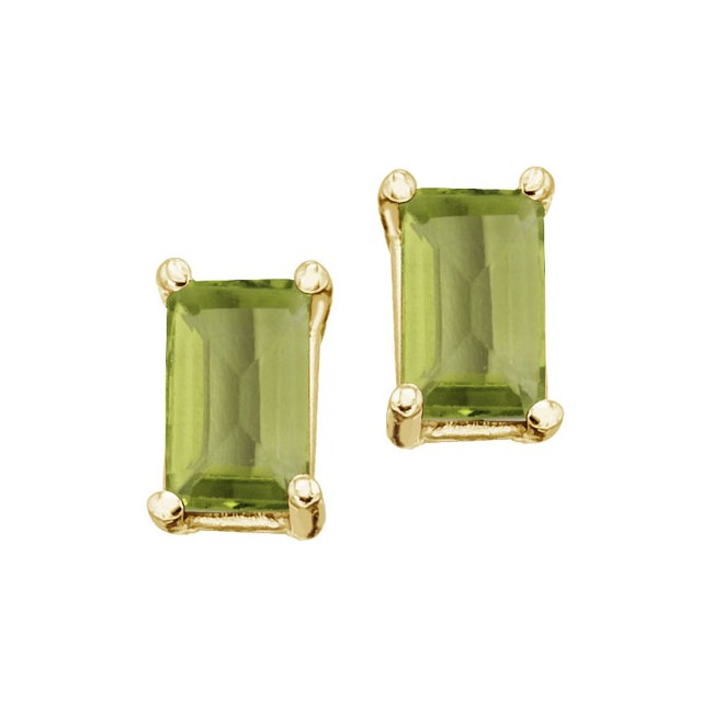 Colormerchants - 14K Yellow Gold 5x3 Emerald Cut Peridot Earrings