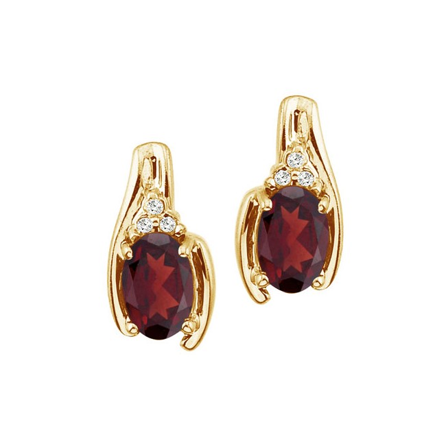 14K Yellow Gold Oval Garnet and Diamond Earrings