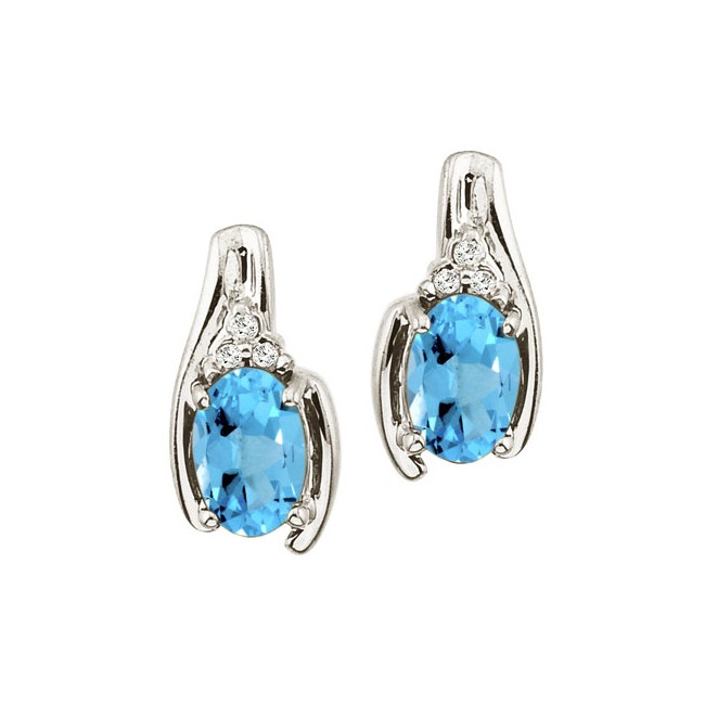 14K White Gold Oval Blue Topaz and Diamond Earrings