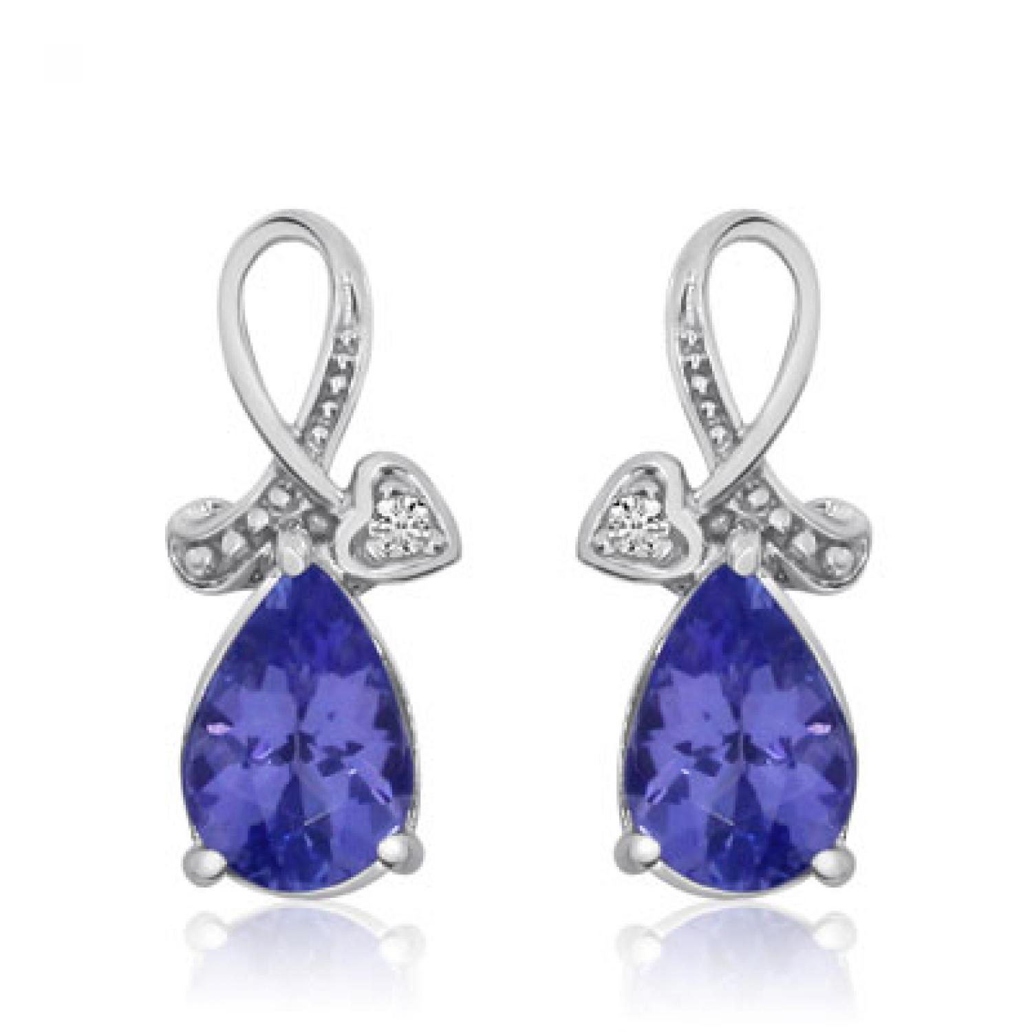 14K White Gold 7x5 mm Pear Tanzanite and Diamond Heart Ribbon Fashion Earrings