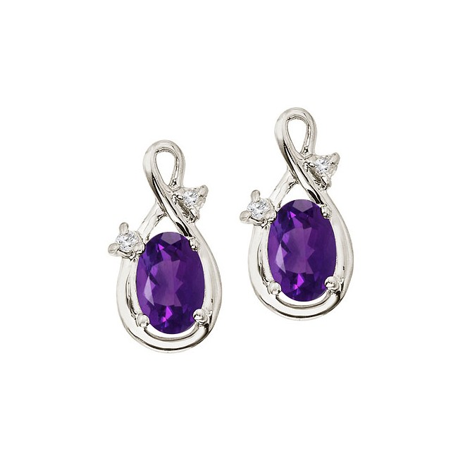 14K White Gold Oval Amethyst and Diamond Figure 8 Earrings