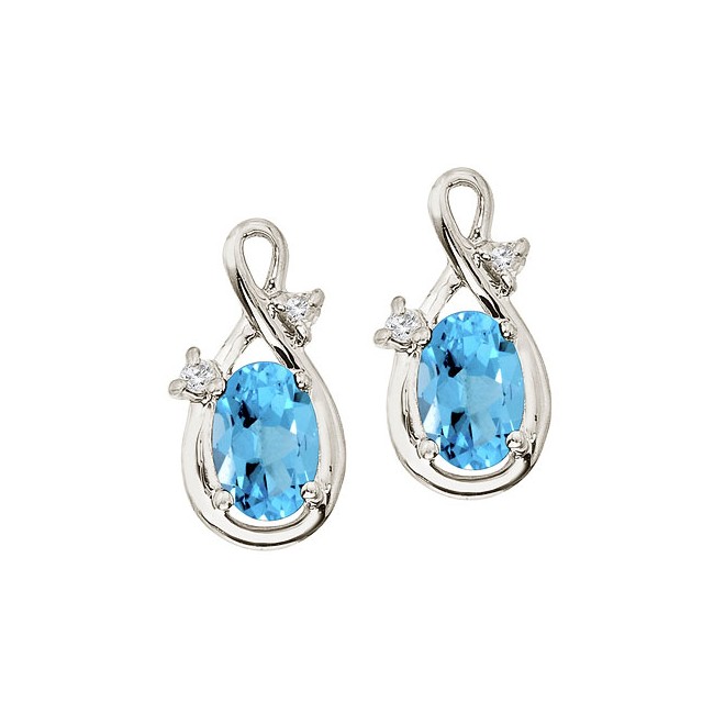 14K White Gold Oval Blue Topaz and Diamond Figure 8 Earrings