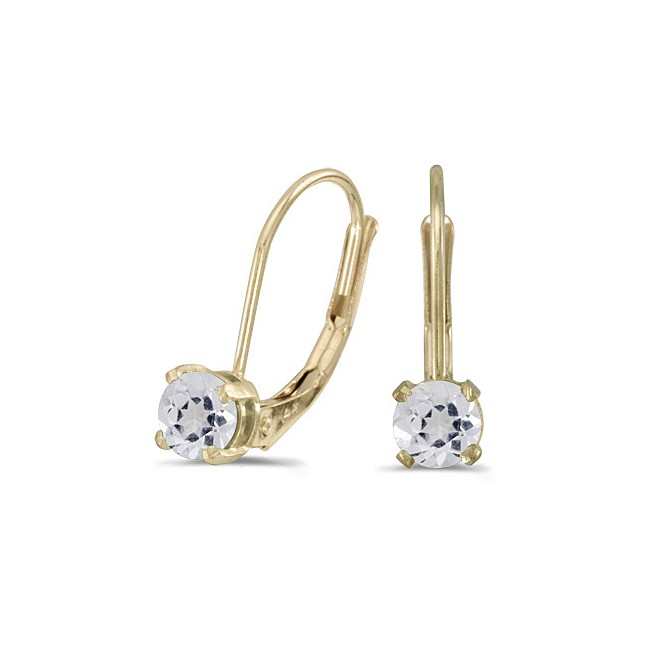 14k Yellow Gold Round White Topaz Lever-back Earrings