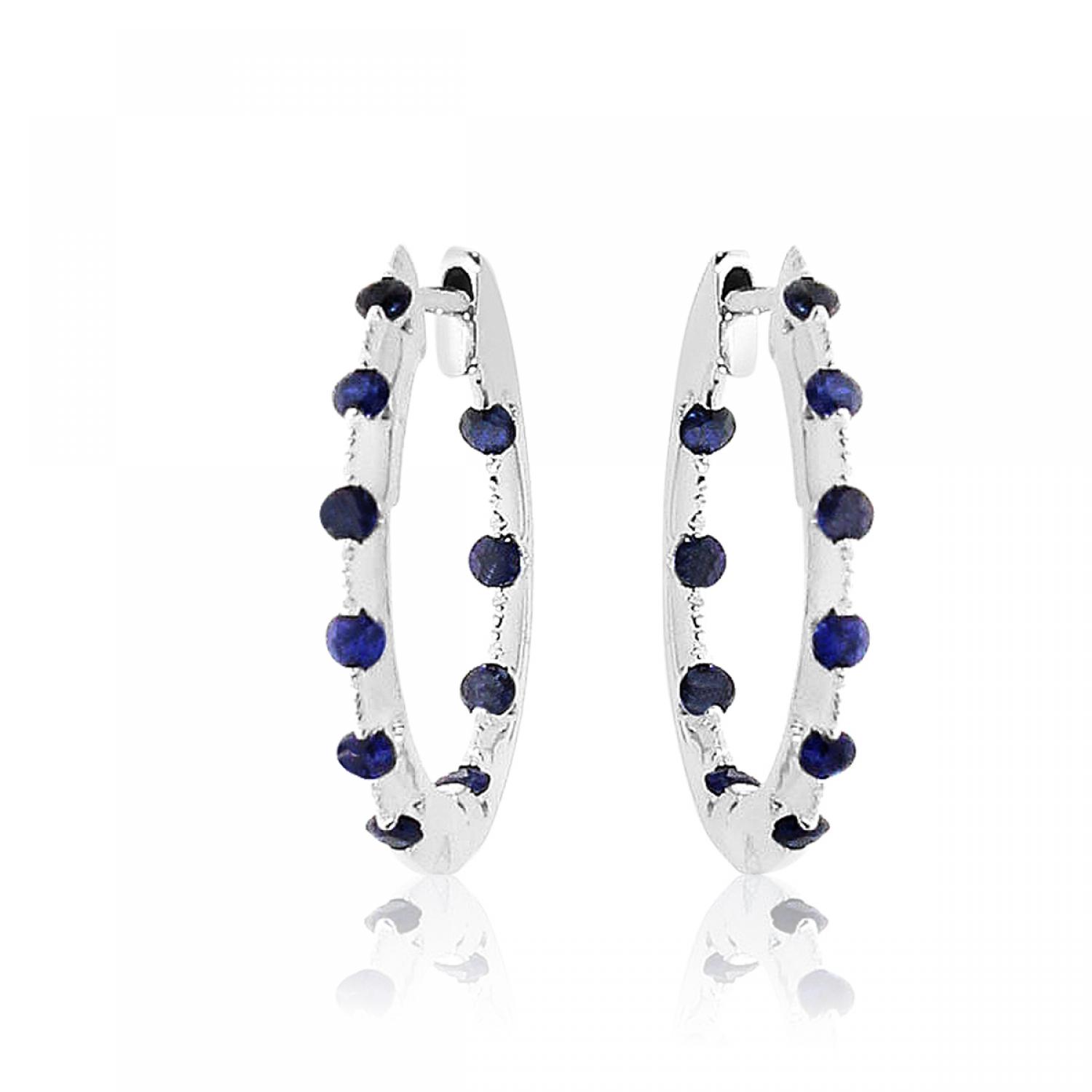 14K White Gold Tension Set Sapphire Hoop Earrings