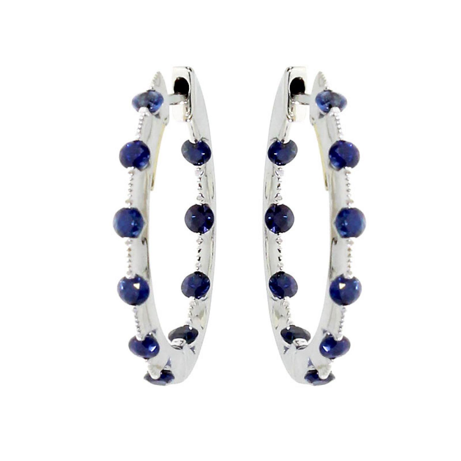 14k White Gold Sapphire Hoop Earrings