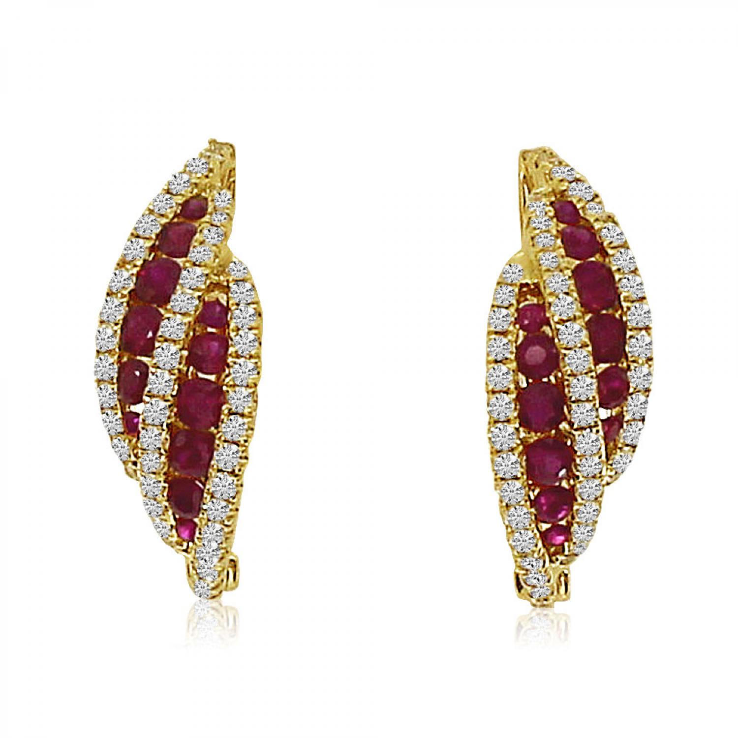 14K Yellow Gold Ruby and Diamond Bypass Precious Fashion Earrings