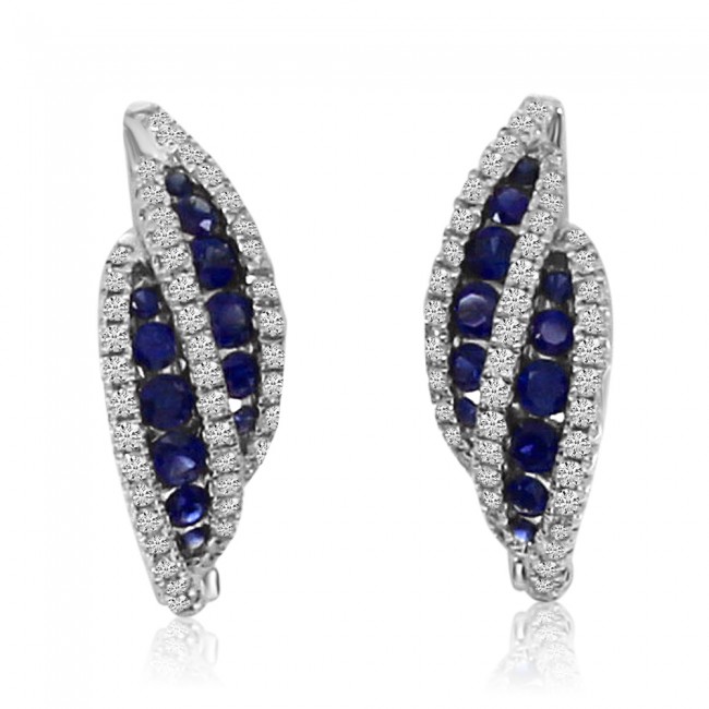 14K White Gold Sapphire and Diamond Bypass Precious Fashion Earrings