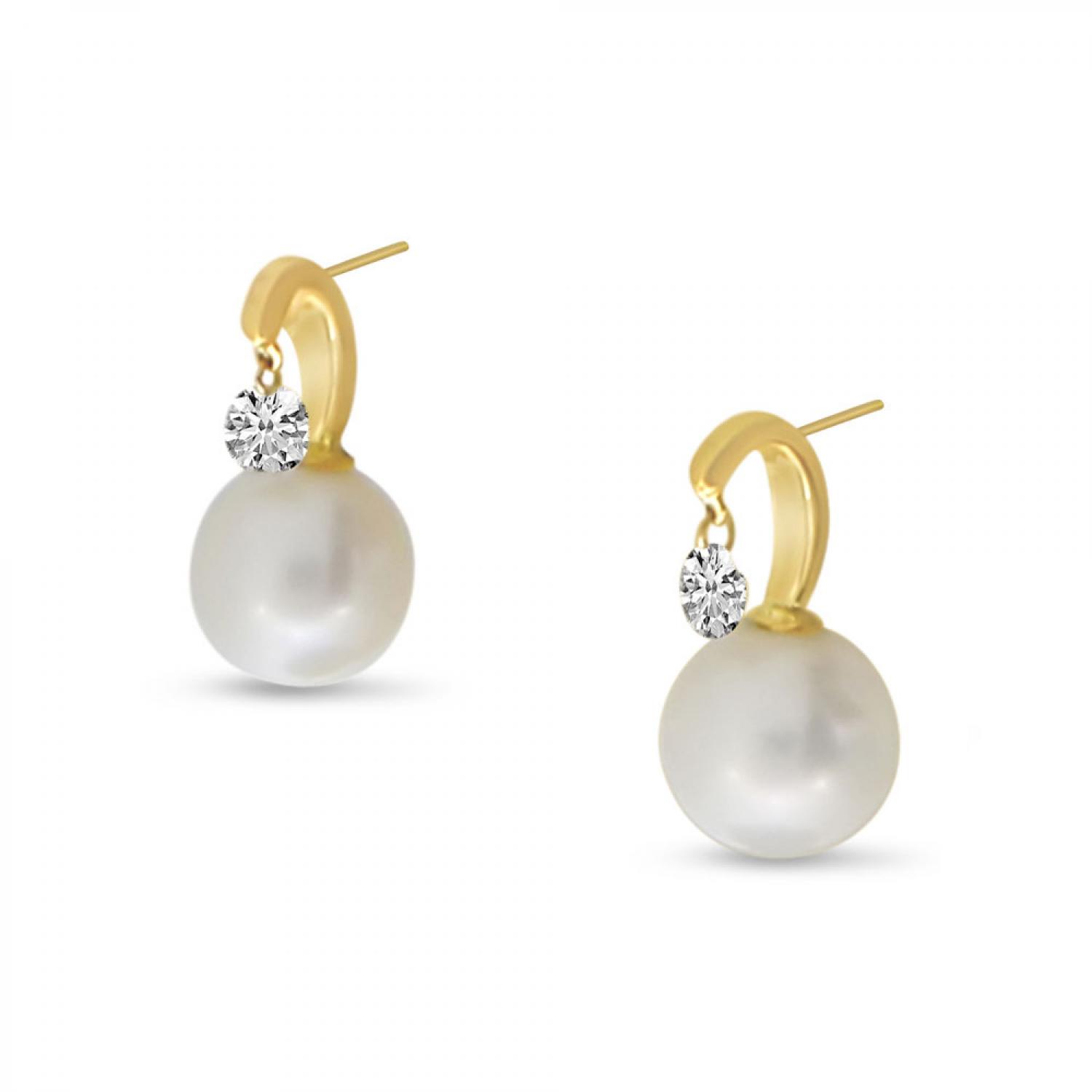 14K Yellow Gold 7.5-8mm .30 ct Dashing Diamond  Pearl Post Earring