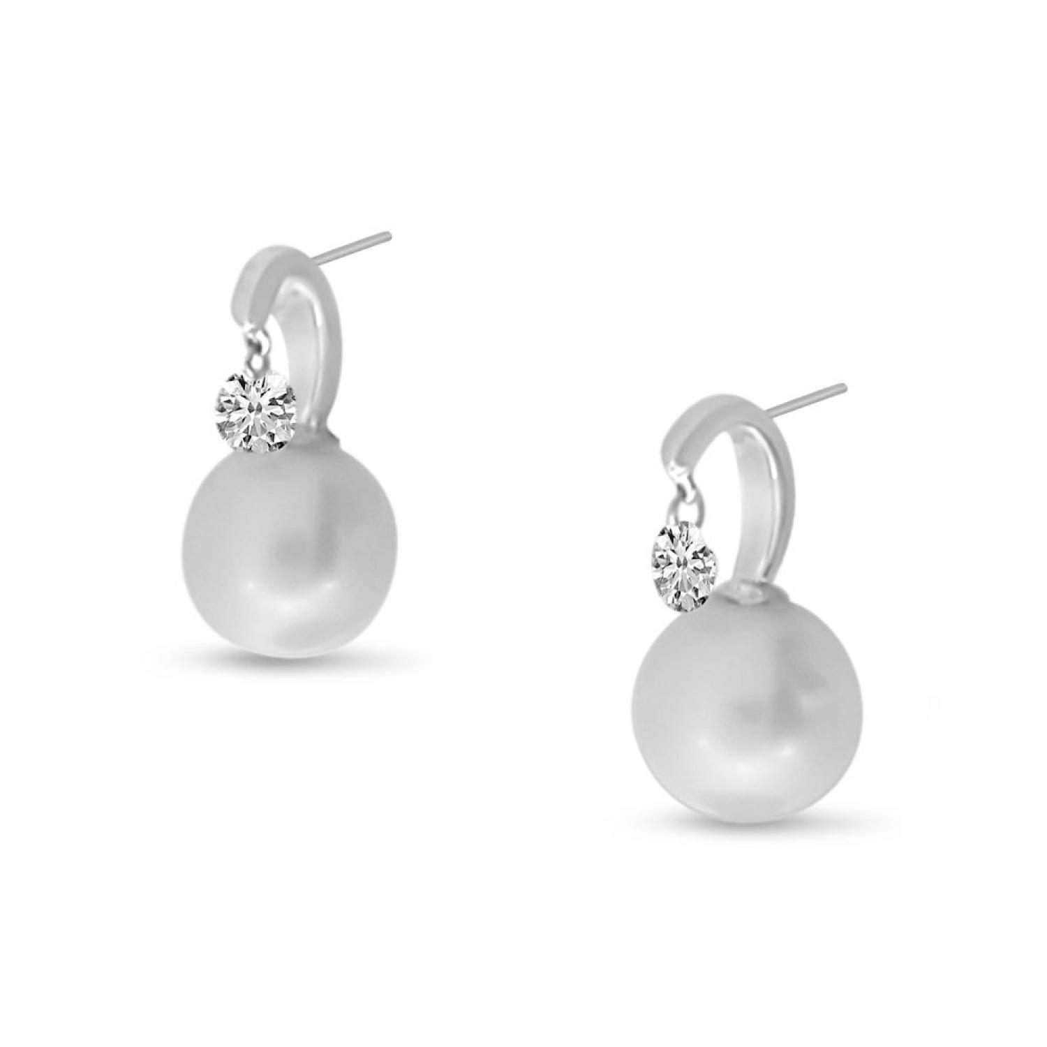 14K White Gold 7.5-8mm .30 ct Dashing Diamond  Pearl Post Earring