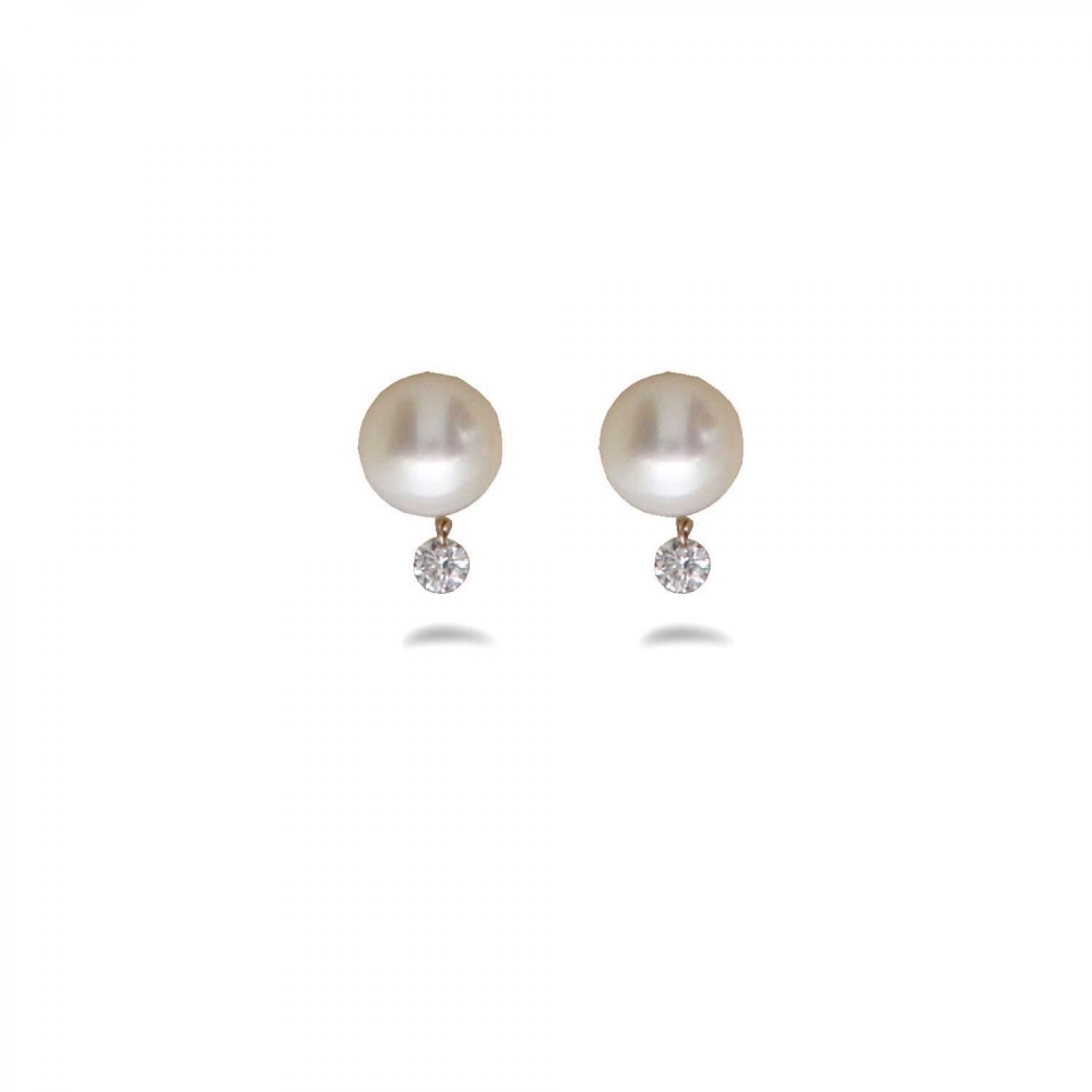 14K White Gold Pearl and Dashing Diamond Post Earring