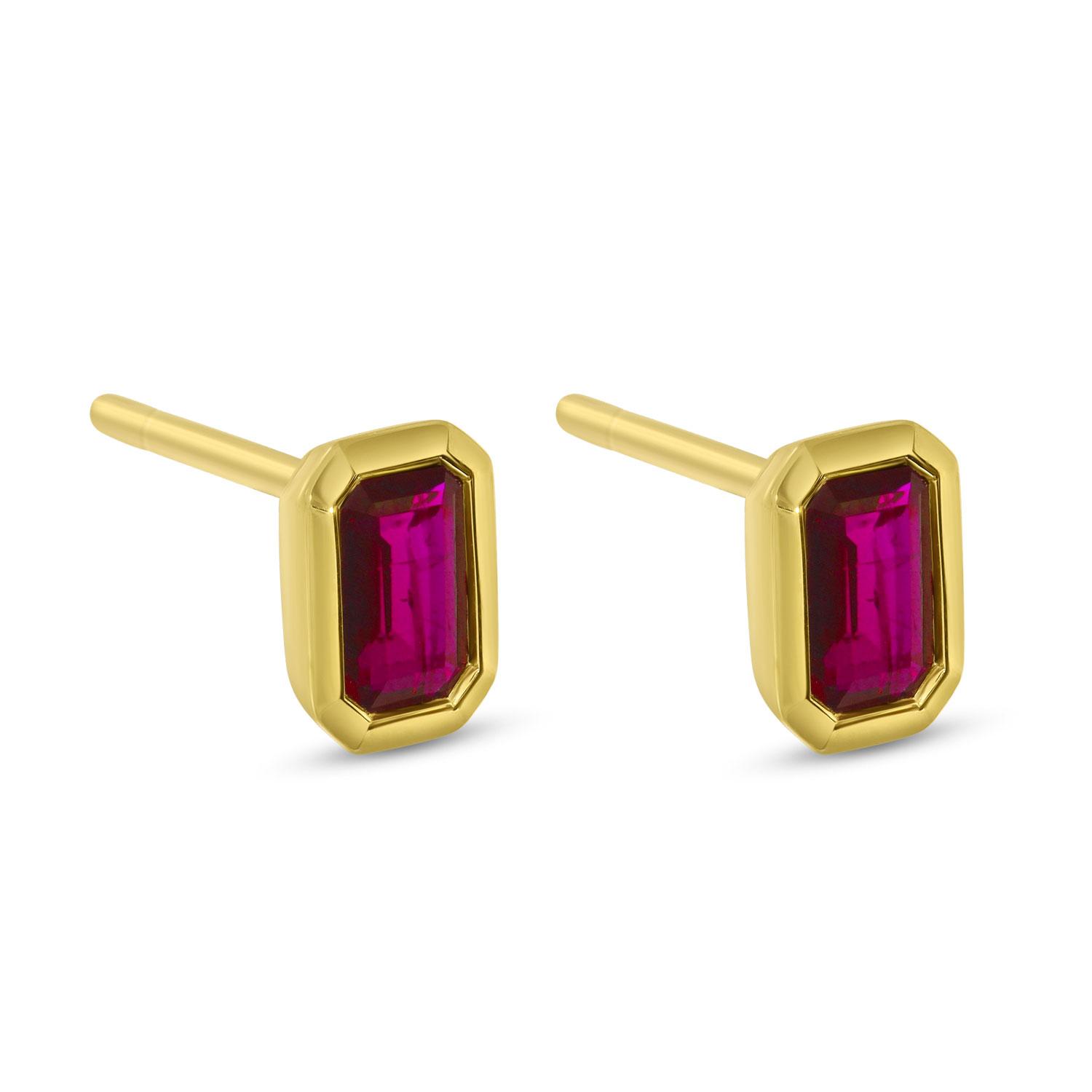 14K Yellow Gold Octagon Ruby Stud Earrings