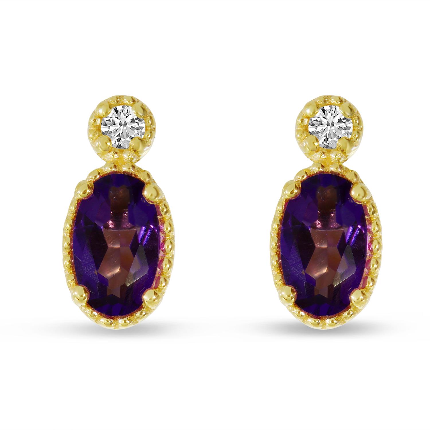 14K Yellow Gold Oval Sapphire Millgrain Birthstone Earrings