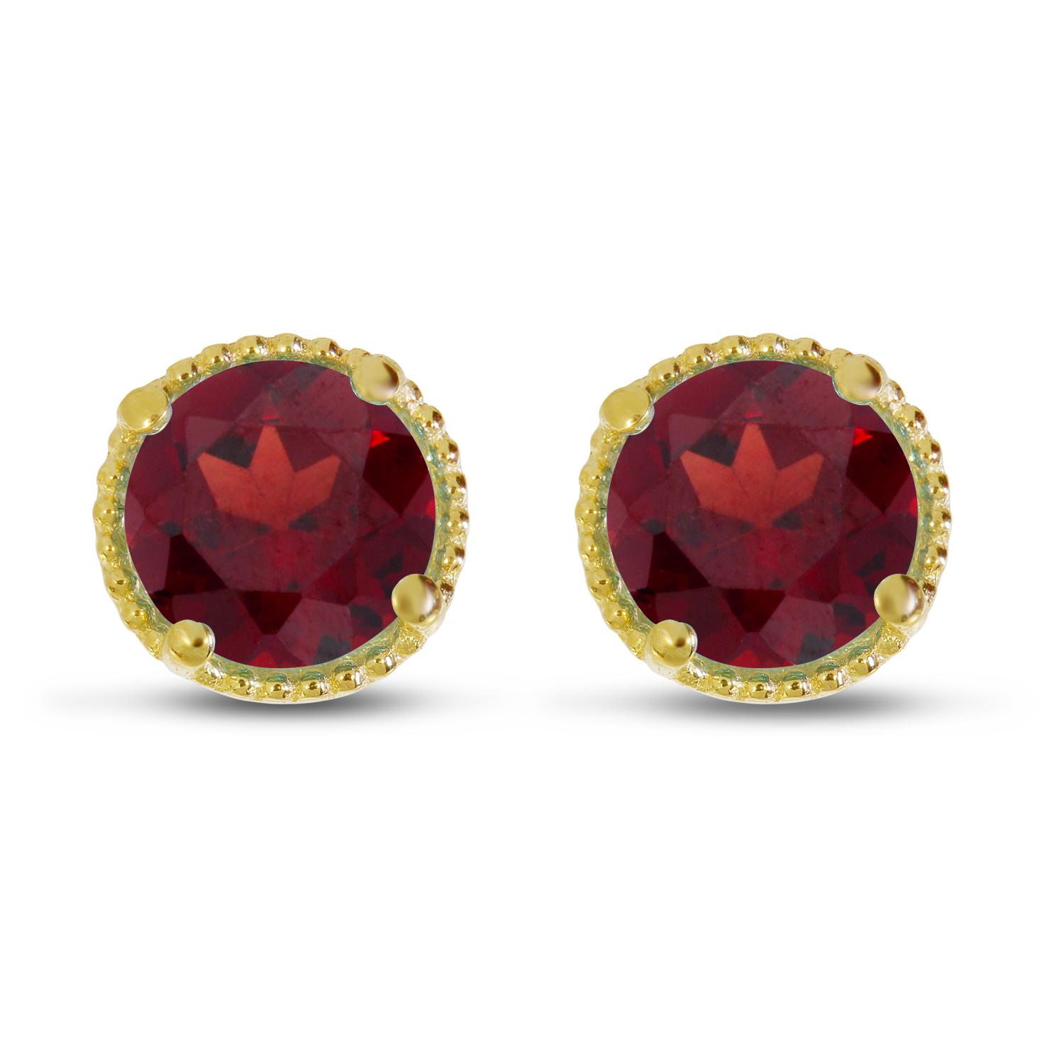 14K Yellow Gold 5mm Round Ruby Millgrain Halo Earrings